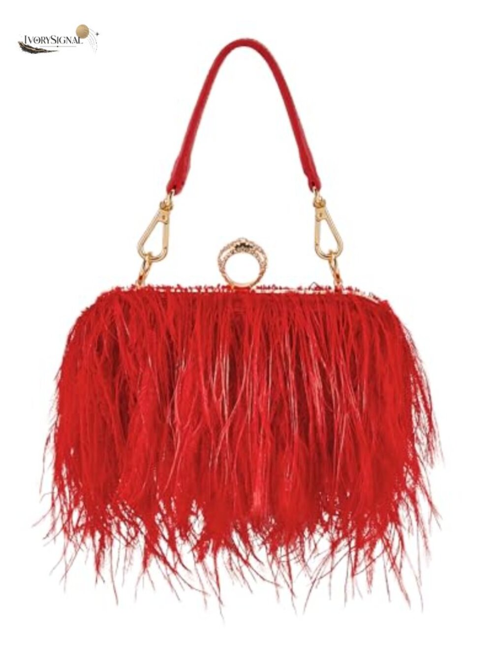 Evening Bag Clutch with Real Ostrich Feathers, Chain Shoulder Strap, Bridal